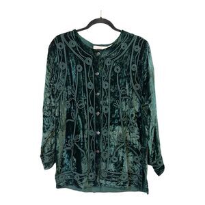 Anu By Natural Art To Wear Velvet Snap Button Top NWT Sz S Holli Green B3